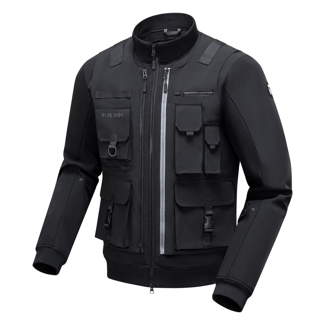 Mens armored motorcycle jacket with removable liner