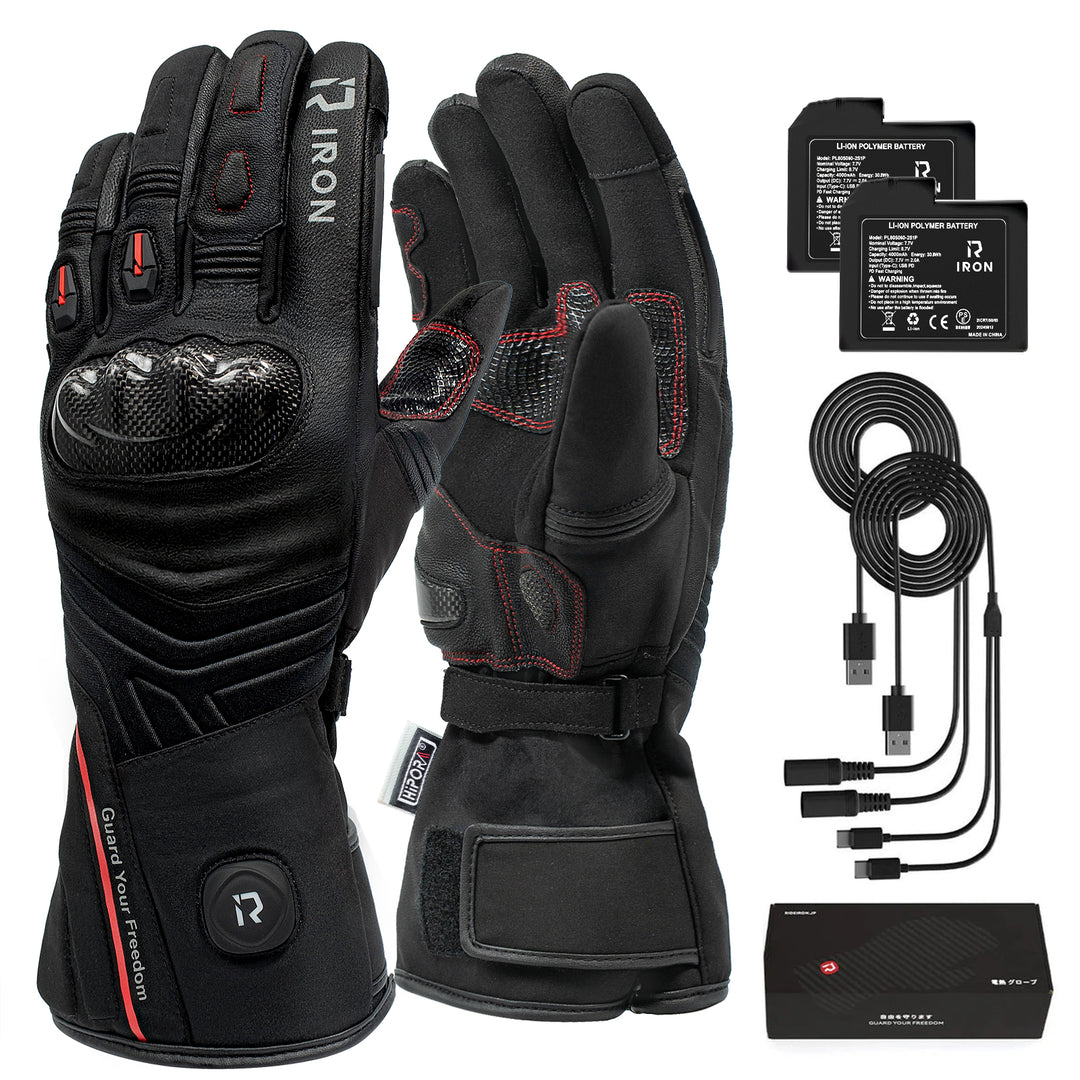 RIDEIRON Winter Waterproof Goatskin Smart Heated Motorcycle Gloves with 4000mAh Battery | MG7506H