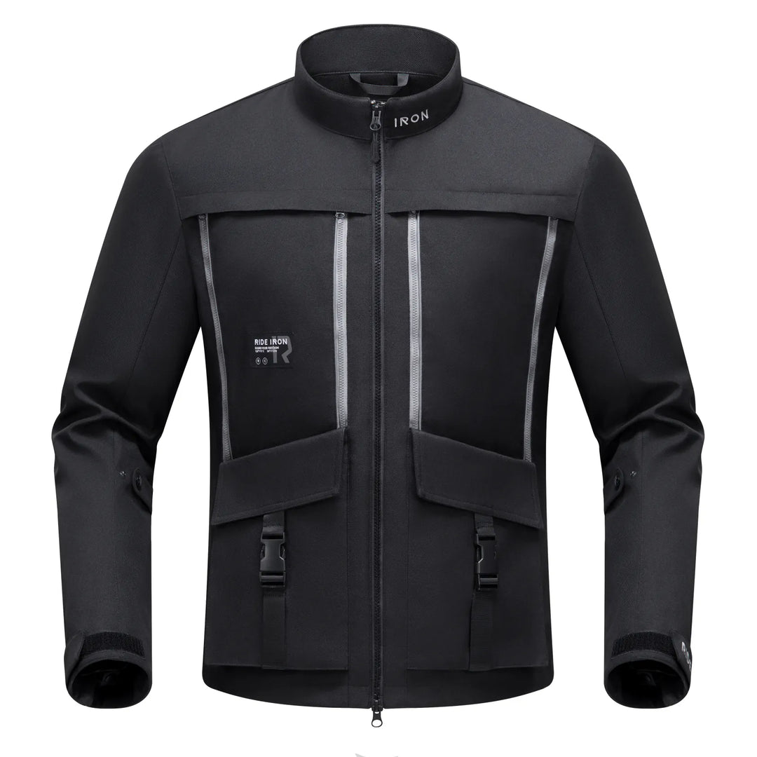 Black mens motorcycle jacket with protective padding