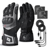 Black waterproof heated motorcycle gloves with intelligent temperature control
