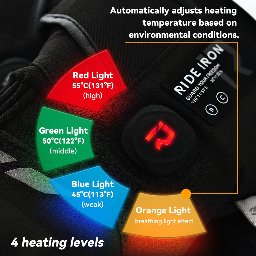 Heated motorcycle gloves with 4 heat settings for personalized warmth