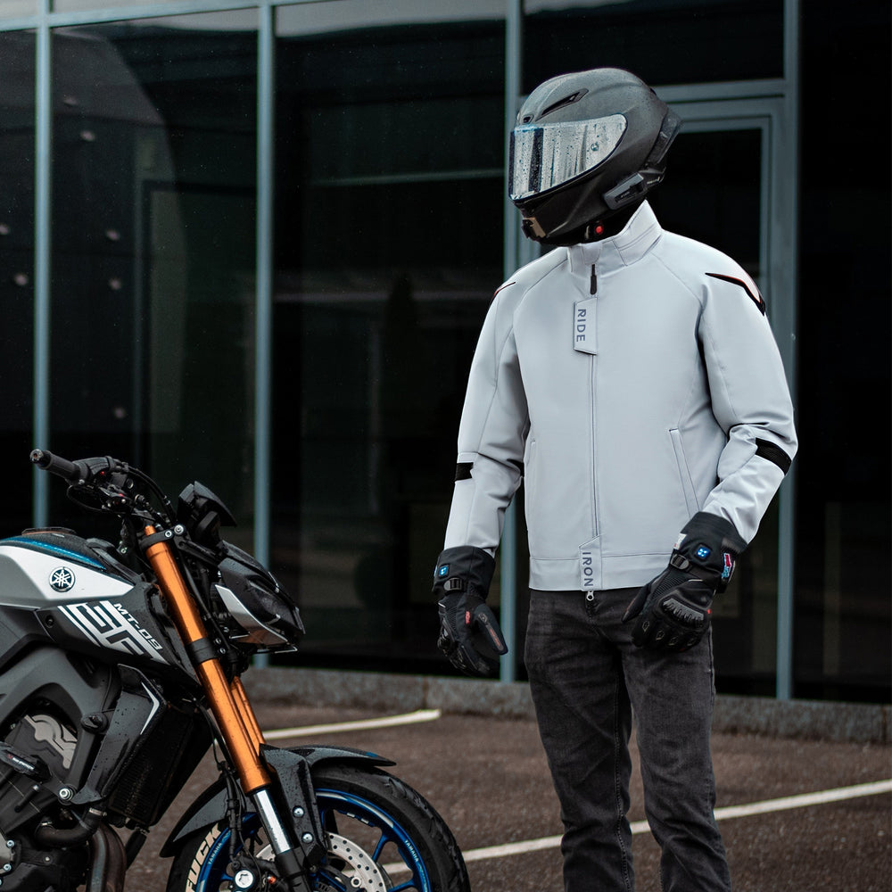 RIDEIRON White nylon motorcycle jacket with CE Level 2 armor for men