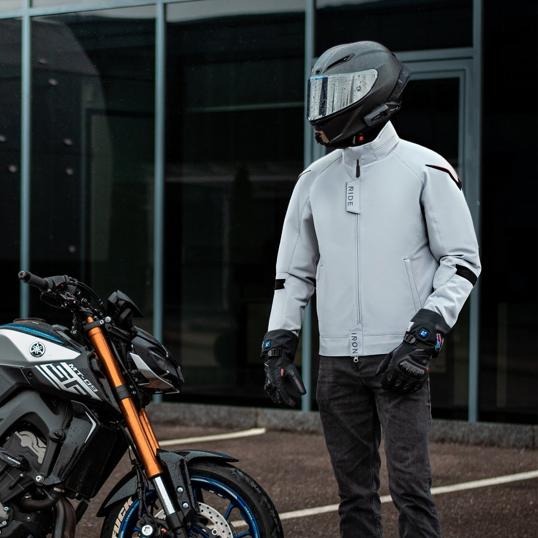RIDEIRON White nylon motorcycle jacket with CE Level 2 armor for men